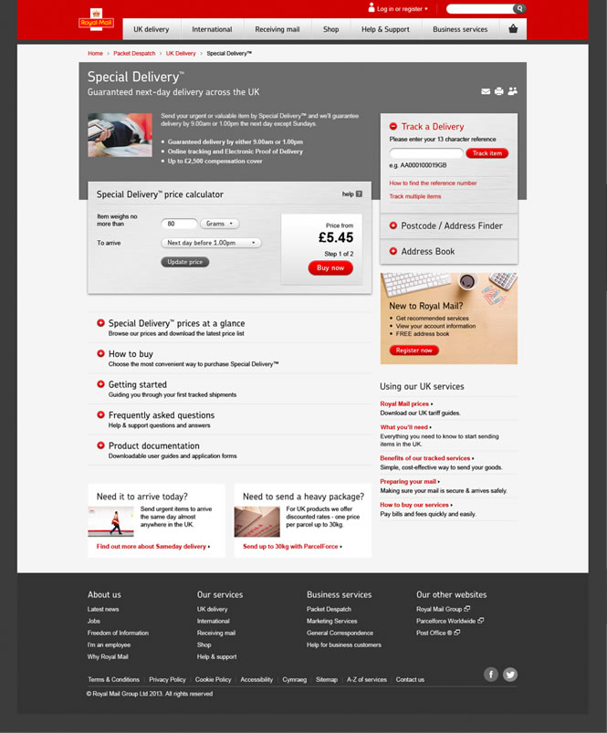 Royal Mail redesign - Product page